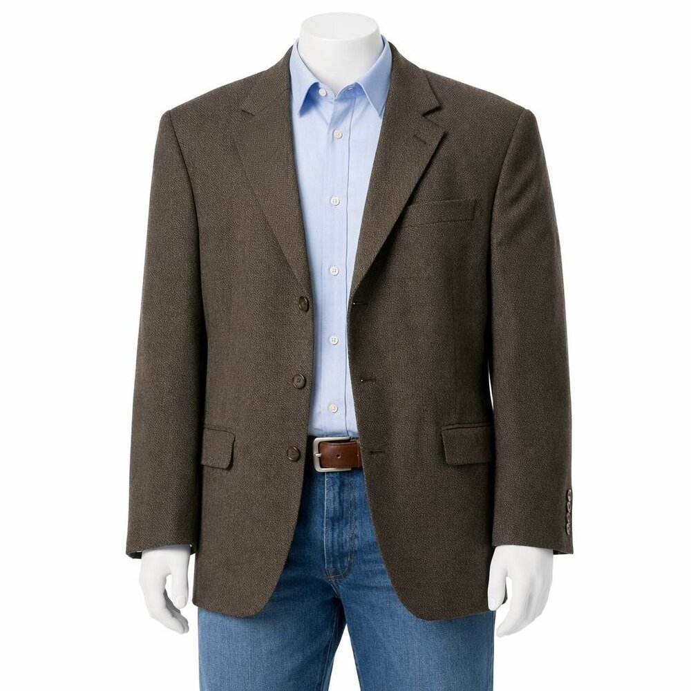 Linea Mens Wool Blazer Size 48T Brown Suit Jacket Classic Made In Canada VTG